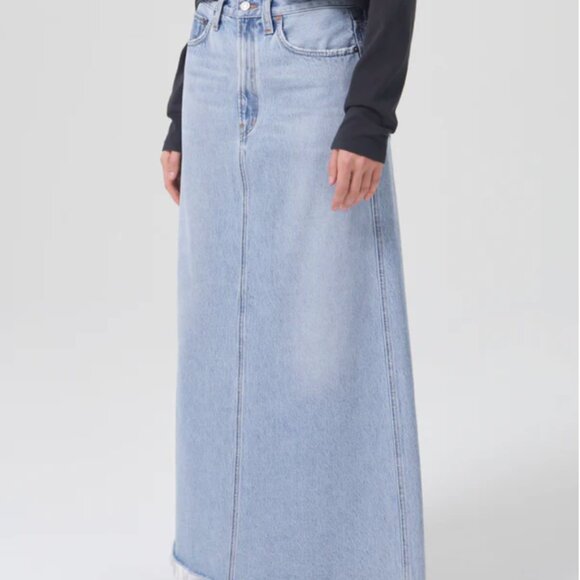 Agolde Denim Maxi Skirt - Light Wash Blue - Picture 2 of 8